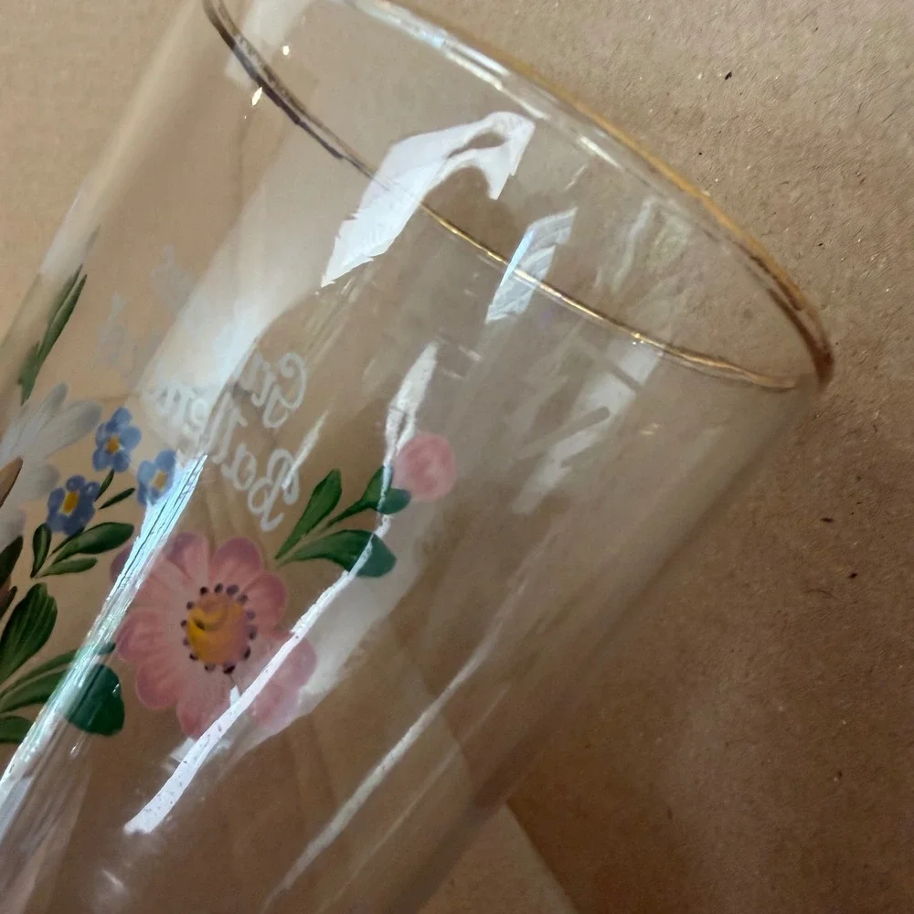 Vintage‎ Handpainted German Ballendorf Floral Glass Tumblers Gold Rim Set of 4